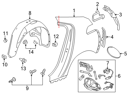 2015 Chevrolet Volt Fuel Door Wheelhouse Liner Diagram for 22799267