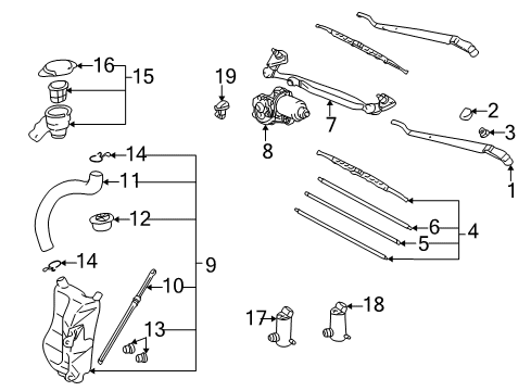 1999 Toyota RAV4 Wiper & Washer Components Front Washer Pump Diagram for 85330-33020