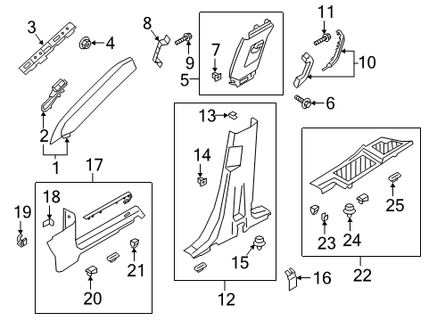 2022 Ford Explorer Interior Trim - Pillars Windshield Pillar Trim Diagram for LB5Z-7803599-BA