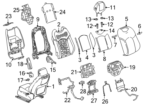 2017 Cadillac CT6 Passenger Seat Components Seat Back Panel Diagram for 23247814