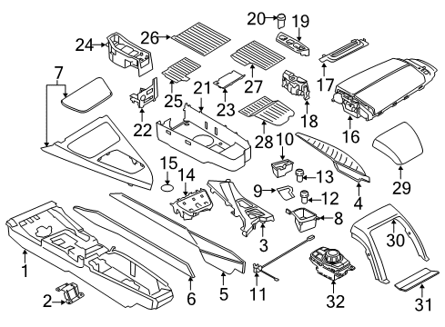 2014 BMW 650i Gran Coupe Console Rubber Insert, Drink Holder Diagram for 51169227719