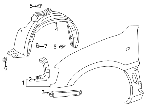 1999 Toyota RAV4 Fender & Components Fender Diagram for 53802-42070