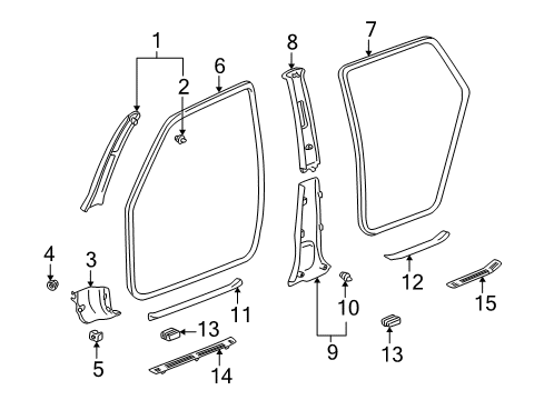 2003 Pontiac Vibe Interior Trim - Pillars, Rocker & Floor Molding, Windshield Side Garnish *Gray Diagram for 88970315