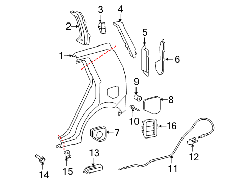 2009 Scion xB Quarter Panel & Components Release Cable Diagram for 77035-12580