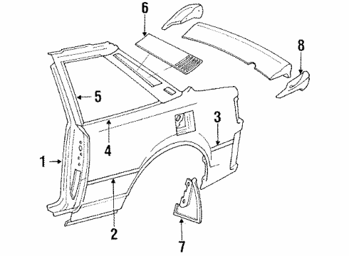 1989 Toyota Celica Quarter Panel & Components, Exterior Trim Moulding, Quarter, Outside Rear RH Diagram for 75653-20170
