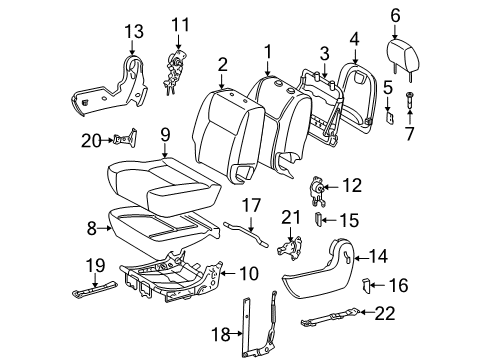 2004 Toyota Sienna Rear Seat Components Hinge Cover Diagram for 71486-AE020-B0