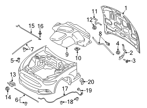 2019 Ford Mustang Hood & Components Support Rod Diagram for FR3Z-16826-B