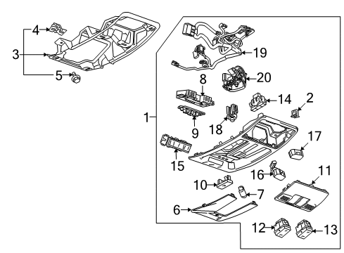 2013 Cadillac SRX Overhead Console Overhead Console Diagram for 22893134