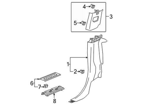 2020 Chevrolet Silverado 3500 HD Interior Trim - Cab Rear Sill Plate Bracket Diagram for 23416134