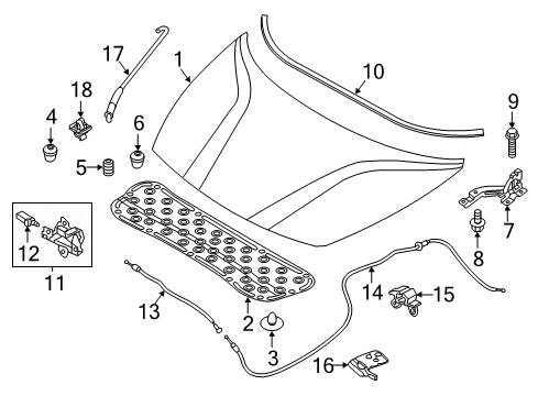 2021 Kia Rio Hood & Components Cable Assembly-Hood Latch Release Diagram for 81190-H9100