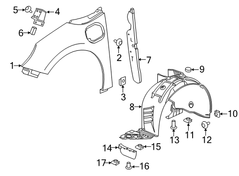 2017 Chevrolet Volt Fender & Components Fender Liner Diagram for 84134255