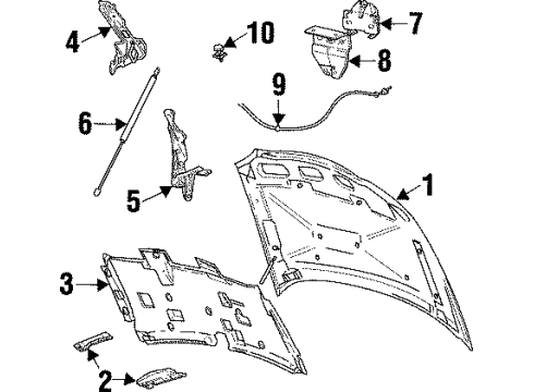 1996 Mercury Sable Hood & Components Safety Catch Diagram for F6DZ-16892-AA