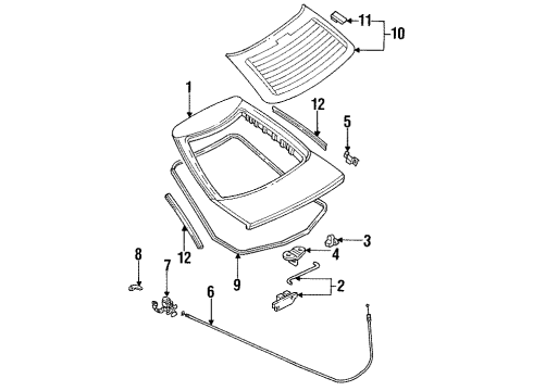 1993 Ford Probe Lift Gate & Hardware, Glass Cylinder & Keys Diagram for F32Z6143505A