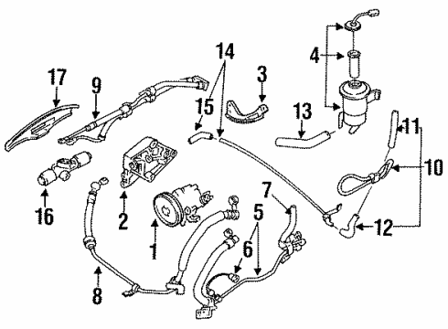 1992 Nissan 240SX P/S Pump & Hoses, Steering Gear & Linkage Hose-Return, Power Steering Diagram for 49725-53F11