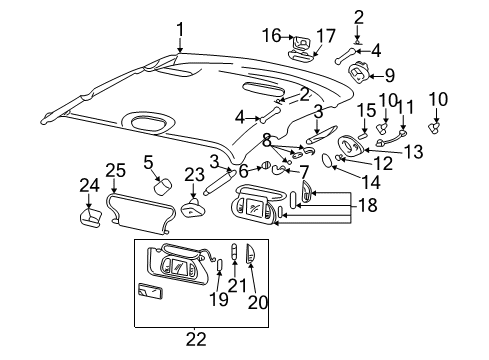 2000 Cadillac DeVille Interior Trim - Roof MIRROR, Overhead Console Diagram for 12482258