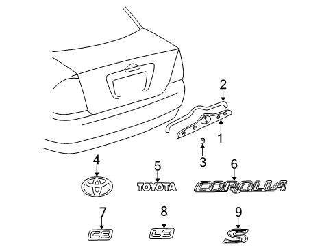 2004 Toyota Corolla Exterior Trim - Trunk Lid Nameplate Diagram for 75441-02060