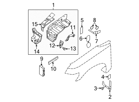 2010 Nissan Titan Inner Components - Fender Cover-Hole Diagram for 64892-7S00A