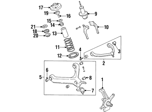 1995 Kia Sportage Front Suspension Components, Lower Control Arm, Upper Control Arm, Stabilizer Bar, Locking Hub Shock Absorber Assembly Diagram for 0K08G34720