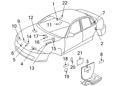 2001 Chevrolet Cavalier Information Labels Child Lock Label Diagram for 10444933