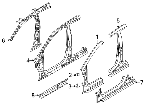 2020 Kia Rio Center Pillar, Hinge Pillar, Rocker Panel Assembly-Side SILL Diagram for 65180H9000