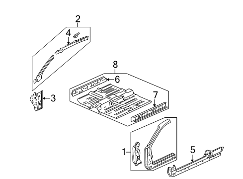 1996 Honda Civic Hinge Pillar, Rocker, Floor & Rails Pillar, L. FR. (Upper) (Inner) Diagram for 64515-S00-A00ZZ