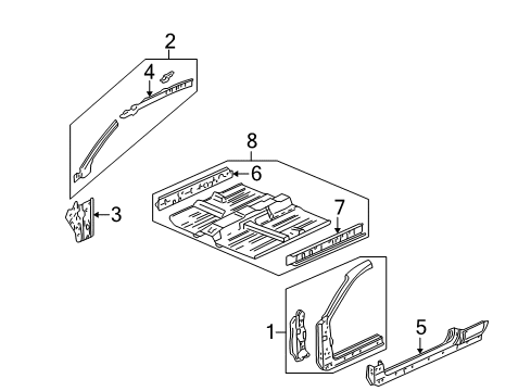 1999 Honda Civic Hinge Pillar, Rocker, Floor & Rails Floor, FR. Diagram for 65100-S02-A30ZZ