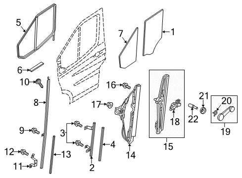 2015 Ford Transit-150 Front Door Window Channel Diagram for EK4Z-6121597-D