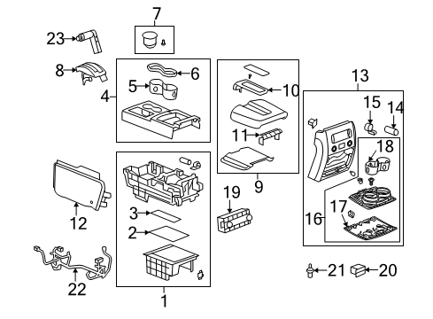 2009 Hummer H2 Center Console Retainer Asm-Front Floor Console Diagram for 25829729