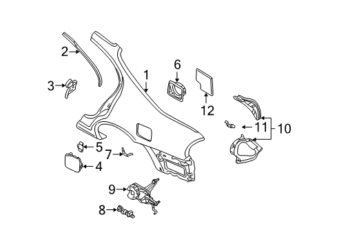 2000 Infiniti I30 Quarter Panel & Components Base-Filler Lid Diagram for 78120-2Y000