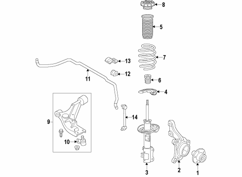 2016 Buick Encore Front Suspension Components, Lower Control Arm, Stabilizer Bar Lower Insulator Diagram for 95269238
