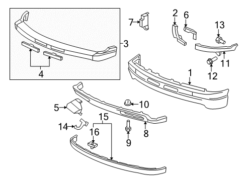 2005 Chevrolet Tahoe Front Bumper Cover, Front Bumper Fascia Opening Diagram for 15018587