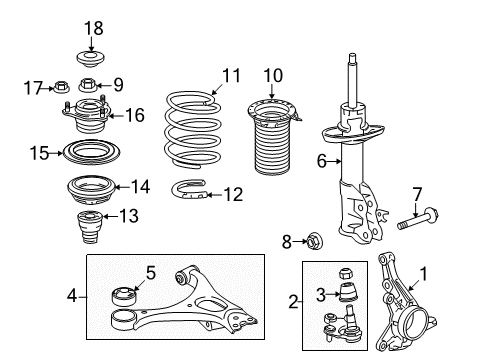 2015 Honda Civic Front Suspension Components, Lower Control Arm, Stabilizer Bar Shock Absorber Unit, Left Front Diagram for 51621-TR5-B01