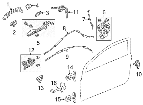 2015 Honda Civic Front Door Handle Assembly (Graphite Black) Diagram for 72160-TS8-A11ZB