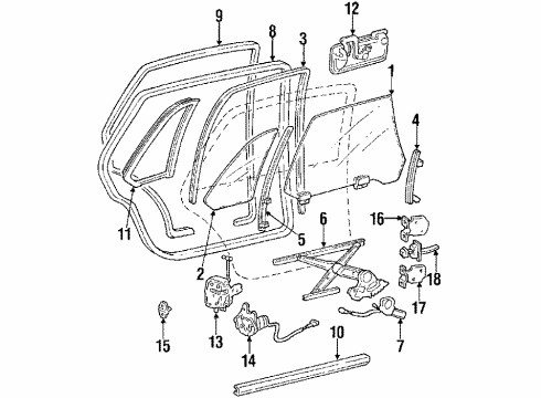 1988 Acura Legend Rear Door - Glass & Hardware Motor Assembly, Passenger Side Window Diagram for 72215-SD4-A00