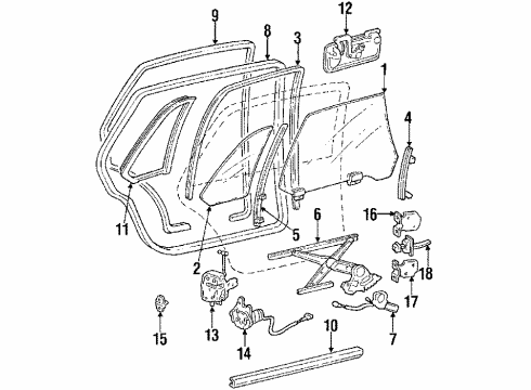 1988 Acura Legend Rear Door - Glass & Hardware Actuator, Right Rear Diagram for 72615-SD4-A80