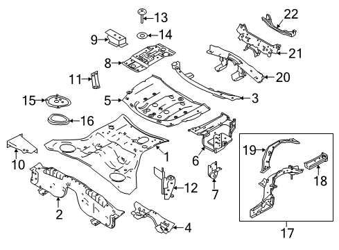 2017 Infiniti Q60 Rear Body - Floor & Rails Floor-Rear, Rear Side RH Diagram for 74530-5CA0A