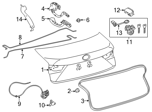 2014 Lexus IS250 Trunk Lid Hinge Assembly, Luggage Diagram for 64520-53080