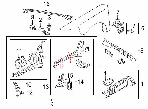 2012 Lincoln MKS Structural Components & Rails Apron Reinforcement Diagram for 8G1Z-54101A03-A