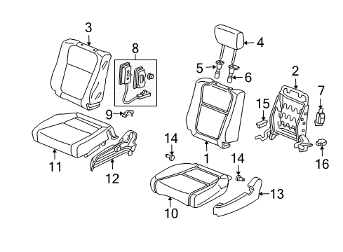 2006 Honda Element Front Seat Components Pad Assy., R. FR. Seat-Back (With OPDS Sensor) Diagram for 81122-SCV-A72