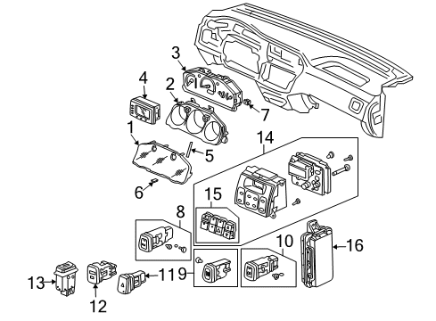 2004 Acura MDX A/C & Heater Control Units Switch Assembly, Hazard (Gun Metallic) Diagram for 35510-S3V-A02ZC