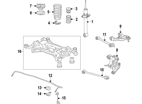 2016 Acura RLX Rear Suspension, Lower Control Arm, Upper Control Arm, Ride Control, Stabilizer Bar, Suspension Components Sensor Assembly, Rear Headlight Adjuster Diagram for 33146-TY2-A01