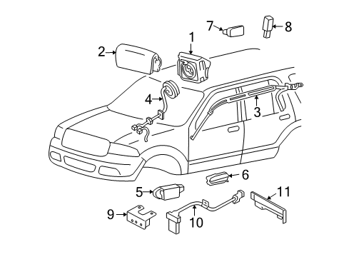 2005 Lincoln Aviator Air Bag Components Side Impact Sensor Diagram for 6W4Z-14B416-A