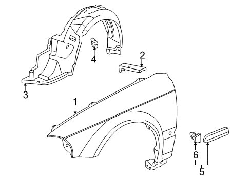 2000 Honda Civic Fender & Components, Exterior Trim Fender, Right Front (Inner) Diagram for 74101-S04-J10