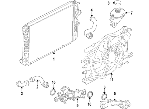 2017 Infiniti Q60 Cooling System, Radiator, Water Pump, Cooling Fan Motor & Fan Assy-W/Shroud Diagram for 21481-4GC0B