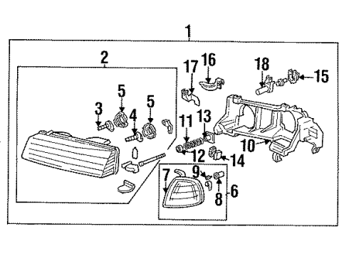 1996 Honda Prelude Headlamps Holder, Bulb Diagram for 33104-SV4-A01