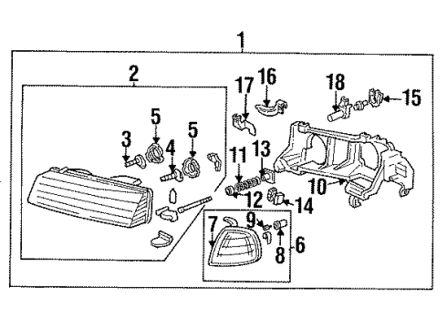 1992 Honda Prelude Headlamps Headlight Assembly, Driver Side Diagram for 33150-SS0-A03