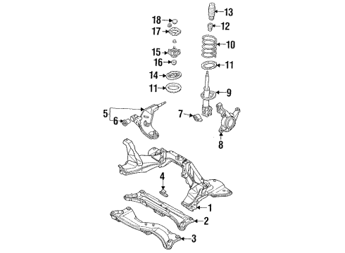 1993 Ford Probe Front Suspension Components, Lower Control Arm, Stabilizer Bar Strut Diagram for 1U2Z18124HA