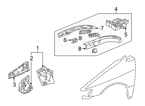 2001 Honda Odyssey Structural Components & Rails Outrigger Set, L. FR. Side Diagram for 04605-S0X-A02ZZ