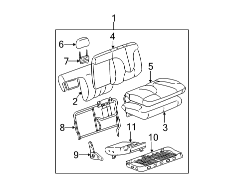 2005 GMC Sierra 1500 Rear Seat Components Seat Cover Diagram for 89040921
