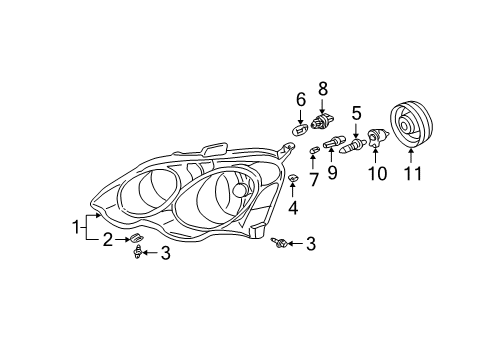 2003 Acura RSX Bulbs Passenger Side Headlight Lens/Housing Diagram for 33101-S6M-A01